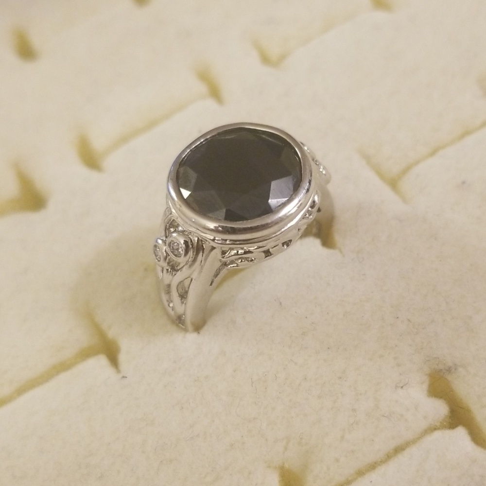 925 Silver Black CZ Stone Ring